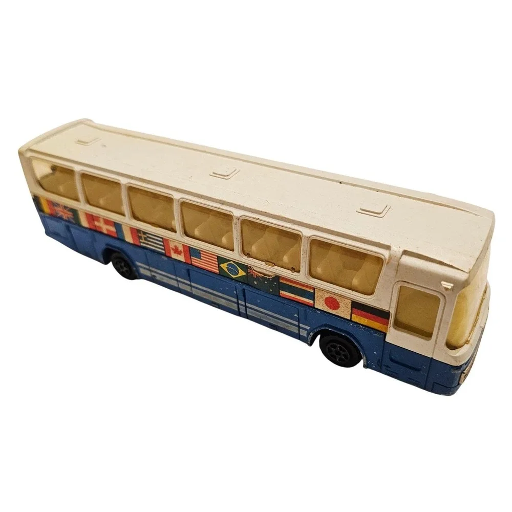 VTG Majorette Mercedes Tour Bus Toy 1/55 Blue‎ White International Flags France